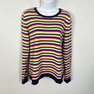 Talbots Womens Preppy Casual Wool Blend Sweater Large Rainbow Striped Pullover